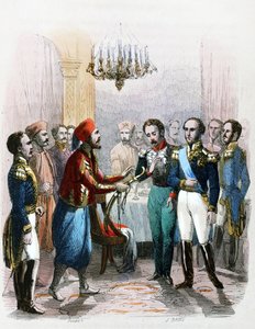 Encontro entre Ibrahim Pacha (1789-1848) e o coronel Joseph Anthelme Seve (Soliman Pacha, Suleyman Pasha ou Soliman al-Fransawi Pasha). de Jean Adolphe Beauce