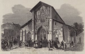 O Arcebispo de Chambery, à frente de seu clero, proveniente da Catedral para votar pela anexação à França de Jean Adolphe Beauce