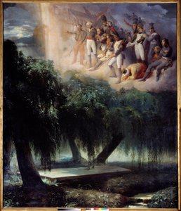 A tumba de Santa Helena: alegoria ao enterro de Napoleão. Pintura de Jean Alaux chamada Romana (1786-1864)