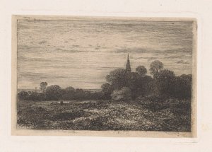 Paisagem com torre de igreja