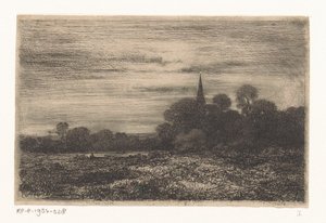 Paisagem com torre de igreja