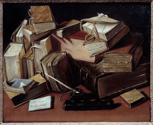 Natureza Morta com Pintura de Livros de Jean Andreas Biset (1672-ca. 1710). Bourg en Bresse, Musee de Breu - Natureza Morta com livros. Pintura de Jean Andreas Biset (1672-ca.1710). Museu Breu, Bourg en Bresse, França de Jean Andreas Biset