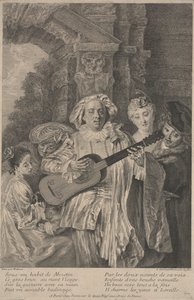 No Traje de Mezetina, impressão feita por Henri Simon Thomassin c.1717-1726 (gravura) de Jean Antoine (after) Watteau