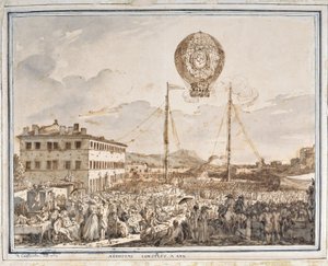 Aerostato construído em Aix. Um balão construído em Aix en provence. Desenho de Jean Antoine Constantin dit Constantine d