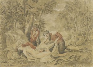 Dois sátiros espiam uma ninfa adormecida de Jean Antoine Watteau (rejected attribution)