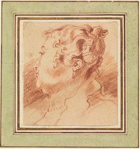 "Etude de tete de femme" (Estudo da cabeça da mulher) Sanguine de Jean Antoine Watteau (1684-1721) vers 1725 Dim 13,3x12,1 cm Museu Nacional de Design Cooper-Hewitt de Jean Antoine Watteau
