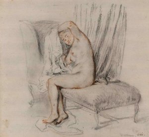 Mulher nua removendo sua camisa, ca 1717. de Jean Antoine Watteau