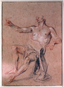 Desenho do Lápis Nú de Jean Antoine Watteau (1684-1721) Paris do século XVIII, Musee du Louvre de Jean Antoine Watteau