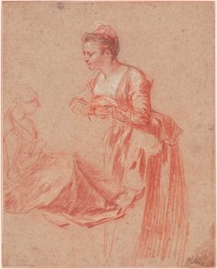 Estudos de duas figuras de uma jovem mulher, c. 1716 de Jean Antoine Watteau