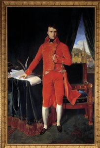 Portrait en pied de Napoleon Bonaparte (1769-1821) en premier Consul Painting by Joseph Pel after Jean-Auguste-Dominique Ingres (Jean Auguste Dominique) (1780-1867) 1929 Sun. 1,2x2,2 m. Malmaison, Musee du chateau Atenção! A utilização desta obra pode ser 