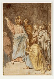 Cristo entregando as chaves a São Pedro. Datado de 1815 ... de Jean Auguste Dominique Ingres