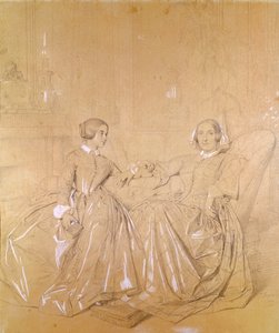 Condessa Charles d&39;Agoult (1805-76) e sua filha Claire d&39;Agoult, maio de 1849 (lápis com giz branco sobre papel) de Jean Auguste Dominique Ingres