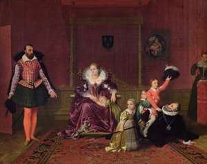 Henri IV (1553-1610) Rei da França e Navarra Jogando com seus filhos como o embaixador da Espanha faz sua entrada, 1817 de Jean Auguste Dominique Ingres