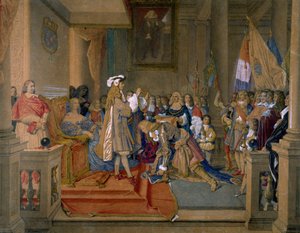 Marechal Berwick recebendo do rei Filipe V da Espanha a Ordem do Tosão de Ouro, 1864. de Jean Auguste Dominique Ingres