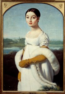 Retrato de Miss Caroline Riviere a jovem mulher está vestida à moda do Primeiro Império. Pintura de Jean Auguste Dominique Ingres (1780-1867) 1805 Sol. 1x0,7 m - Retrato de Mademoiselle Caroline Riviere: A jovem mulher está vestida à moda de Jean Auguste Dominique Ingres