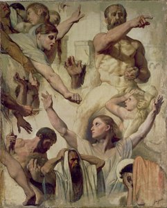 Estudos para o martírio de São Symphorien (santo, mãe e procônsul), 1833 (óleo sobre grafite e giz vermelho sobre tela) de Jean Auguste Dominique Ingres
