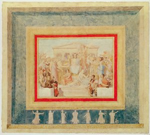 A Apoteose de Homero, projeto para o teto do Louvre, 1826-27 (caneta e tinta no papel) de Jean Auguste Dominique Ingres
