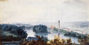 ""Tsarskoye Selo. A Coluna Chesme"" de Jean Balthazard de la Traverse (século XVIII), Aquarela sobre papel de Jean Balthazard de la Traverse