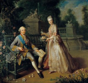 Louis Jean Marie de Bourbon, Duque de Penthievre (1725-1793) e sua filha Louise Adelaide (1753-1821) que se tornou Duquesa de Orleans e esposa de Louis Philippe II de Orleans dit Philippe Egalite (1747-1793) Pintura de Jean Baptiste Charpentier (1728