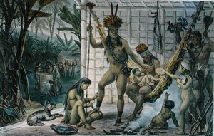 Família de um chefe indiano camacano preparando-se para um festival, ilustração de 
