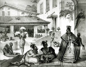 Interior de uma casa de Cigganos, de "Voyage Pictoresque et Historique au Bresil" (Viagem pictórica e histórica ao Brasil)
