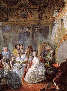 Francês: Jean-Baptiste-André Gautier-Dagoty portraiturant la Reine dans sa chambre Marie Antoinette playing the harp at the French Court