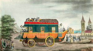 O carro (ou diligência) tem vapor: invenção francesa de 1835. Gravura de Ange Tissier (1814-1876). 1835. Coleção privada
