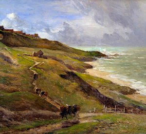 As rochas da Paisagem de Equihen da costa bretã. Detalhe. Pintura de Antoine Guillemet (1843-1918) 1910 Rouen Musee des Beaux Arts