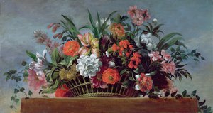 Cesta tecida cheia de flores (óleo)