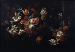 ""Natureza morta do buquê"" (Flores) Pintura de Jan Baptiste Bosschaert (1667-1746) Coleções particulares do século XVIII do Museu Pushkin, Moscou de Jean Baptiste Bosschaert