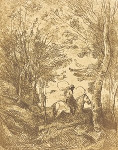 Cavaleiro na Floresta, Prato Grande Le Grand Cavalier sous bois, c. 1854. de Jean Baptiste Camille Corot