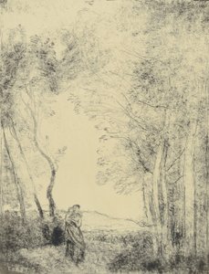 Jovem mãe à entrada de um bosque de Jean-Baptiste-Camille Corot
