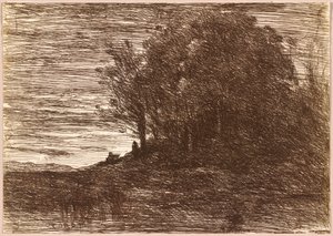 O bosque do eremita, ou as margens do lago Trasimène,1858 (desenho) de Jean-Baptiste-Camille Corot