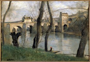 Vista da ponte de Mantes Pintura de Camille Corot (1796-1875) Sol do século XIX. 0,38x0,55 m Paris musee du Louvre de Jean Baptiste Camille Corot