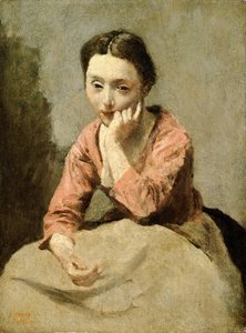 Mulher de Blusa Cor-de-Rosa (óleo sobre tela) de Jean Baptiste Camille Corot