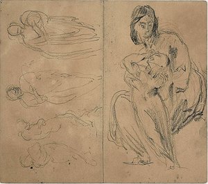 Esboços: Quatro figuras e mãe e filho sentados (frente); mãe e filho sentados (verso) de Jean Baptiste Carpeaux