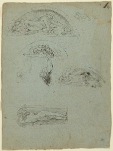 Figura em Pé em Nicho e Estudos para o Grupo Ugolino (reto); Prelado de túnica vermelha em uma multidão (verso) de Jean Baptiste Carpeaux