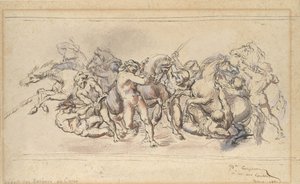 Início da Corrida dos Cavalos de Barberi, Roma, 1860. de Jean Baptiste Carpeaux