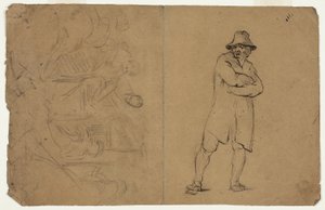 Dois esboços: Homem de pé com os braços dobrados e grupo de figuras de Jean Baptiste Carpeaux