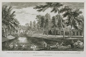 Vista da Gruta do Rio Serpentino no Alder Grove em Stowe, 1753, gravado por George Bickham