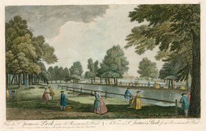 Uma vista do Parque St James, em Londres, da Lagoa de Rosemary