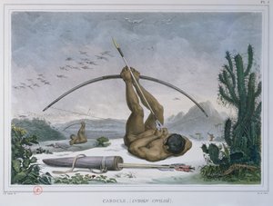 Pássaros de caça índio cabocle com um arco e flecha, da viagem Pittoresque e Historique au Bresil, publicado em 1839