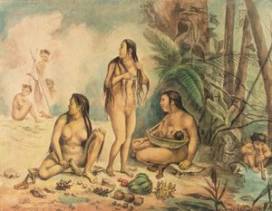 População Indígena de Cantagalo, c.1826 (aguarela sobre papel) (ver também 177054) de Jean Baptiste Debret