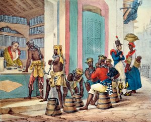 Escravos algemados que compram tabaco de uma tabacaria no Rio de Janeiro, 1835