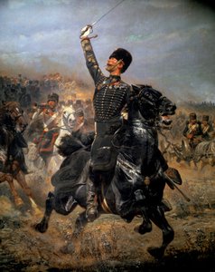 Em bateria, carga de cavalaria (1870). Pintura por Edouard Detaille (1848-1912)
