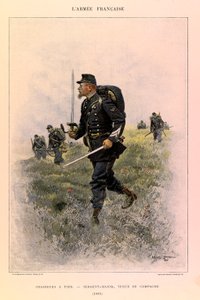 Tipos e Uniformes da Arma Francesa do Capitão Jules Richard, ilustrado por Edouard Detaille (1848-1912): Caçadores de pés: Sargento-Mor em Vestido de Campo em 1885, Colecção Privada de Jean-Baptiste Edouard Detaille
