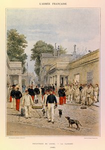 Tipos e uniformes da Armadura Francesa do Capitão Jules Richard, ilustrados por Edouard Detaille (1848-1912): Linha de infantaria: O quartel em 1885, Colecção privada de Jean-Baptiste Edouard Detaille