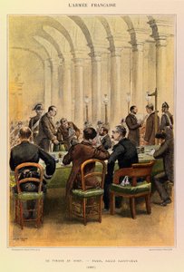 Tipos e uniformes da Armadura Francesa do Capitão Jules Richard, ilustrados por Edouard Detaille (1848-1912): O sorteio em Paris, Salle Saint Jean em 1887, Coleção Particular de Jean-Baptiste Edouard Detaille