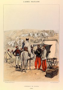 Tipos e uniformes da Armadura Francesa do Capitão Jules Richard, ilustrados por Edouard Detaille (1848-1912): Acampamento de Zouaves em 1886, Coleção Particular de Jean-Baptiste Edouard Detaille