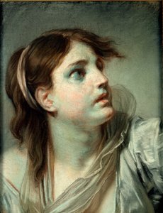 Cabeça de uma jovem garota (pastel em papel) de Jean Baptiste Greuze